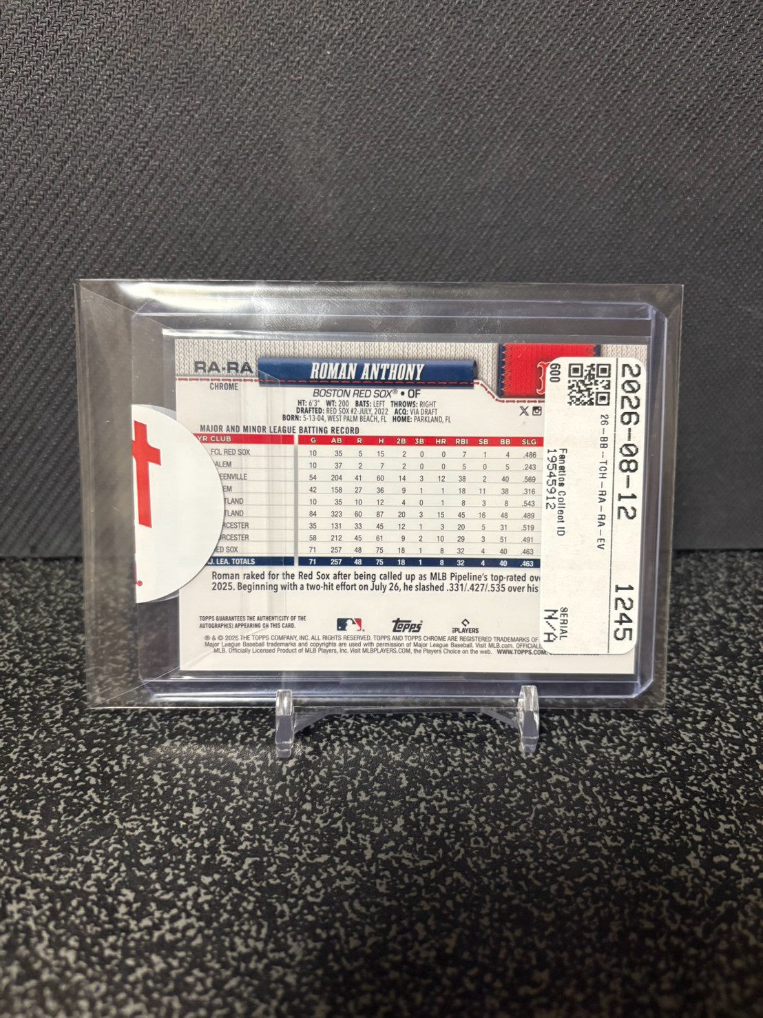 Topps chrome ROMAN ANTHONY RC auto /99 ロマン・アンソニー ルーキー直筆サイン 99枚限定