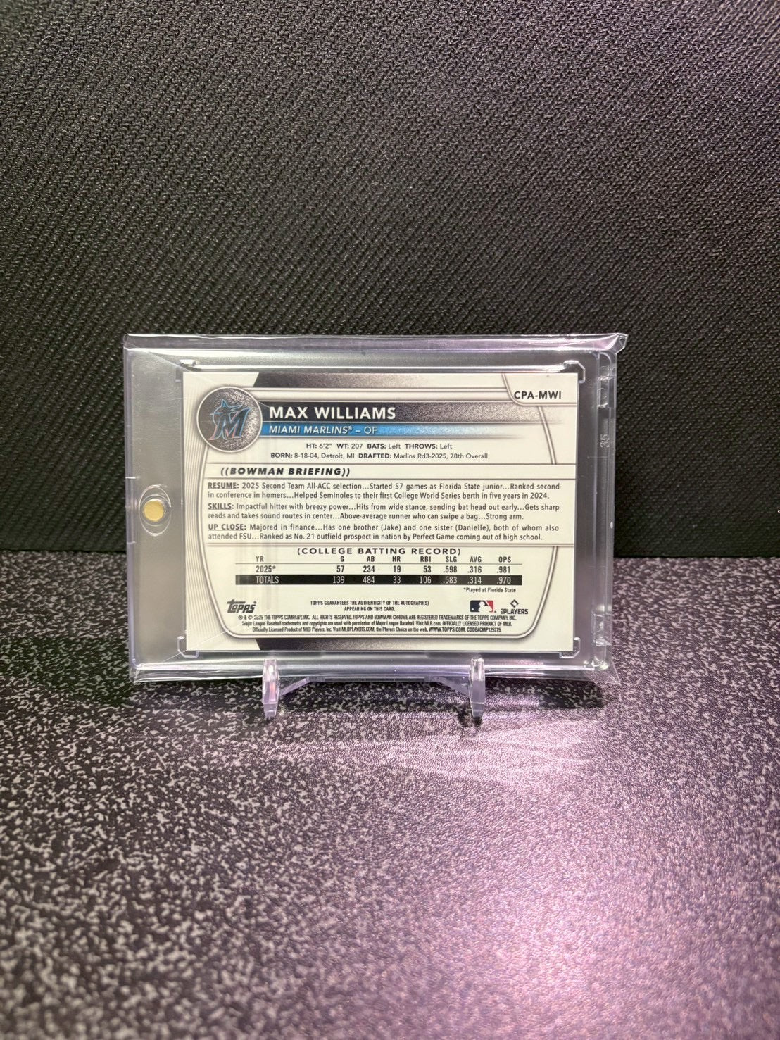 Topps Chrome 1st Bowman MAX WILLIAMS autograph 68/199