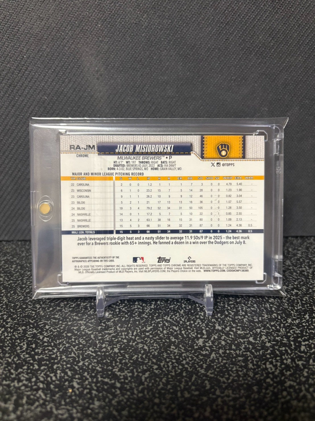 Topps chrome JACOB MISIOROWSKI RC auto /250 ジェイコブ・ミジオロウスキー ルーキー直筆サイン 250枚限定